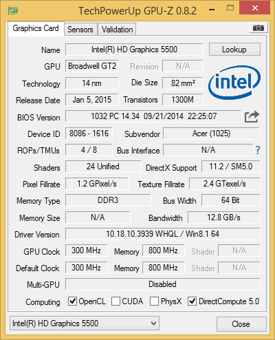 Intel HD 5500 GPU Z