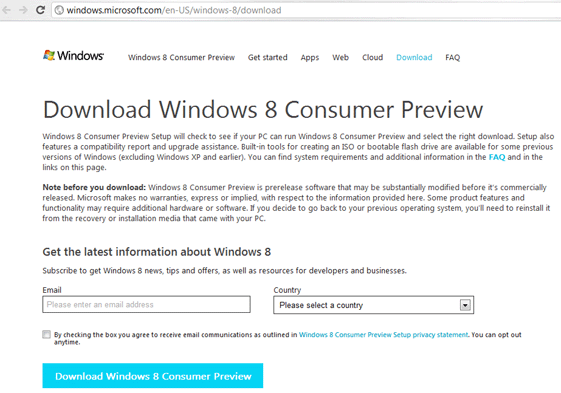 Download Windows 8 Consumer Preview Beta