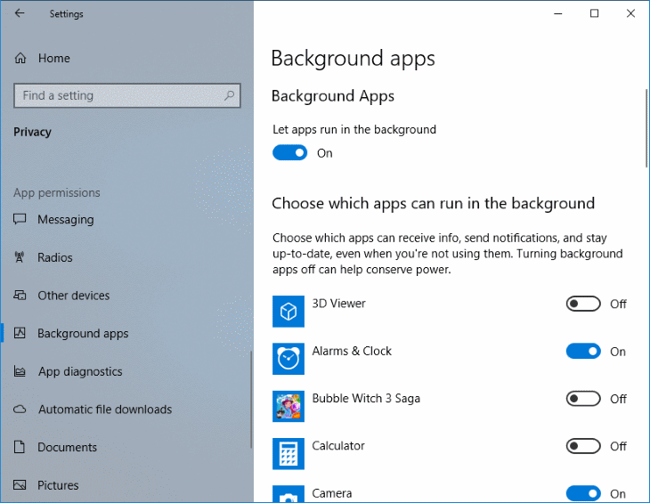 Enable Disable Background Apps in Windows 10
