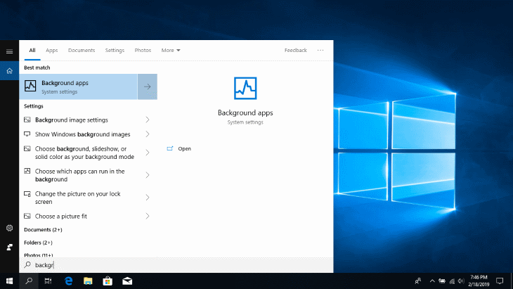Search Background Apps - Windows 10
