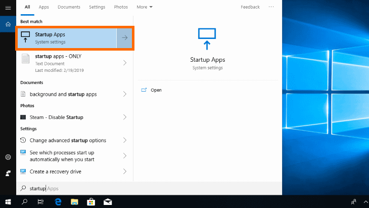 Startup Apps - Windows Search