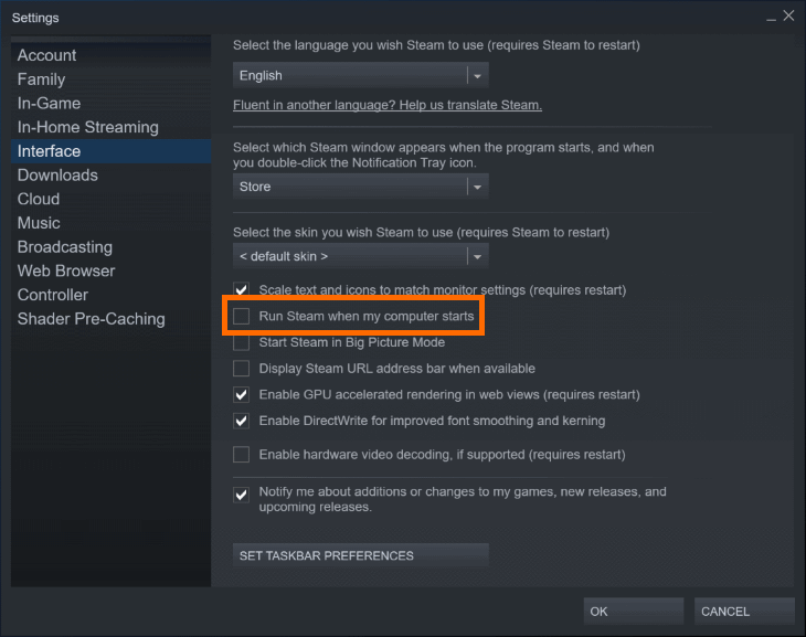 Steam - Disable Startup