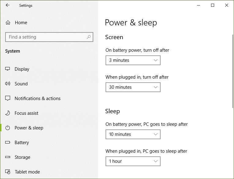 Windows 10 Power and Sleep - Set Screen and System Timeout Time