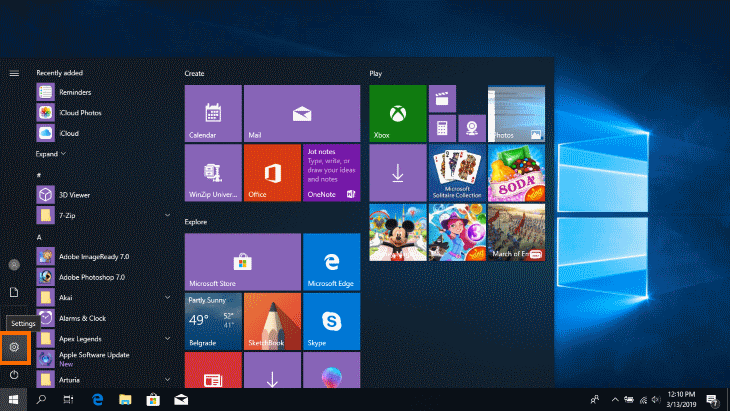 Windows 10 Settings via Start Menu