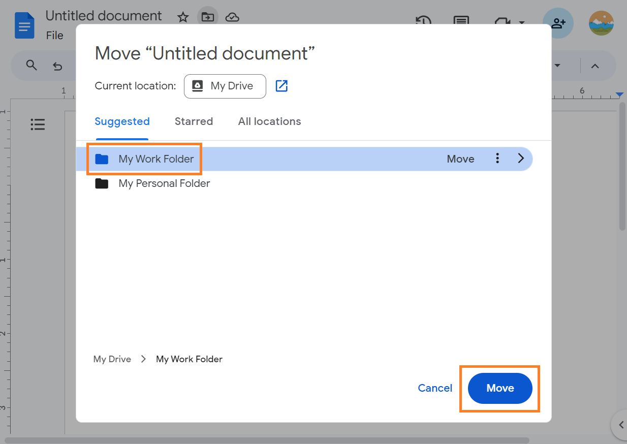 Google Docs, Sheets, Slides File Select Folder