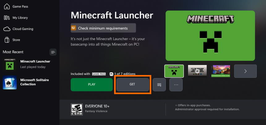 Minecraft Launcher Xbox App Windows 11 10