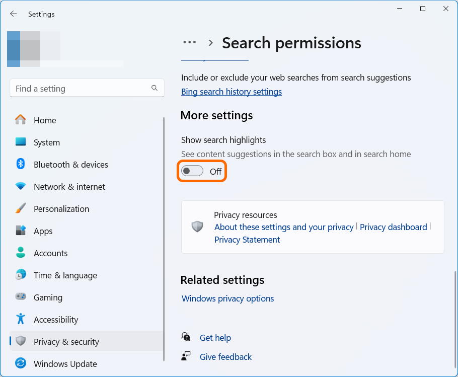 Remove Image from Search Bar in Windows 11 Search Settings