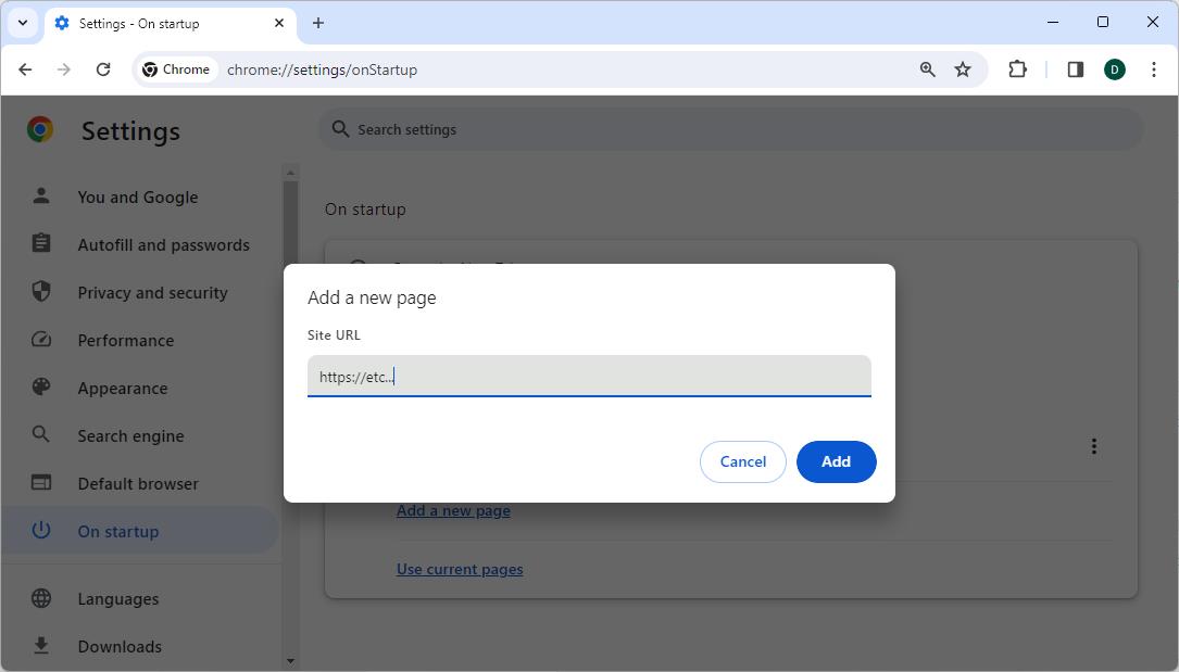 Add a New Webpage to Chrome Startup